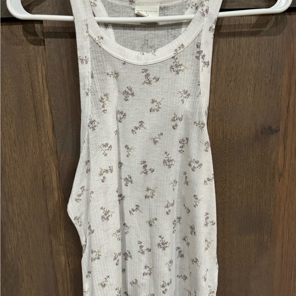H&M White Tank Top with Purple Floral Print